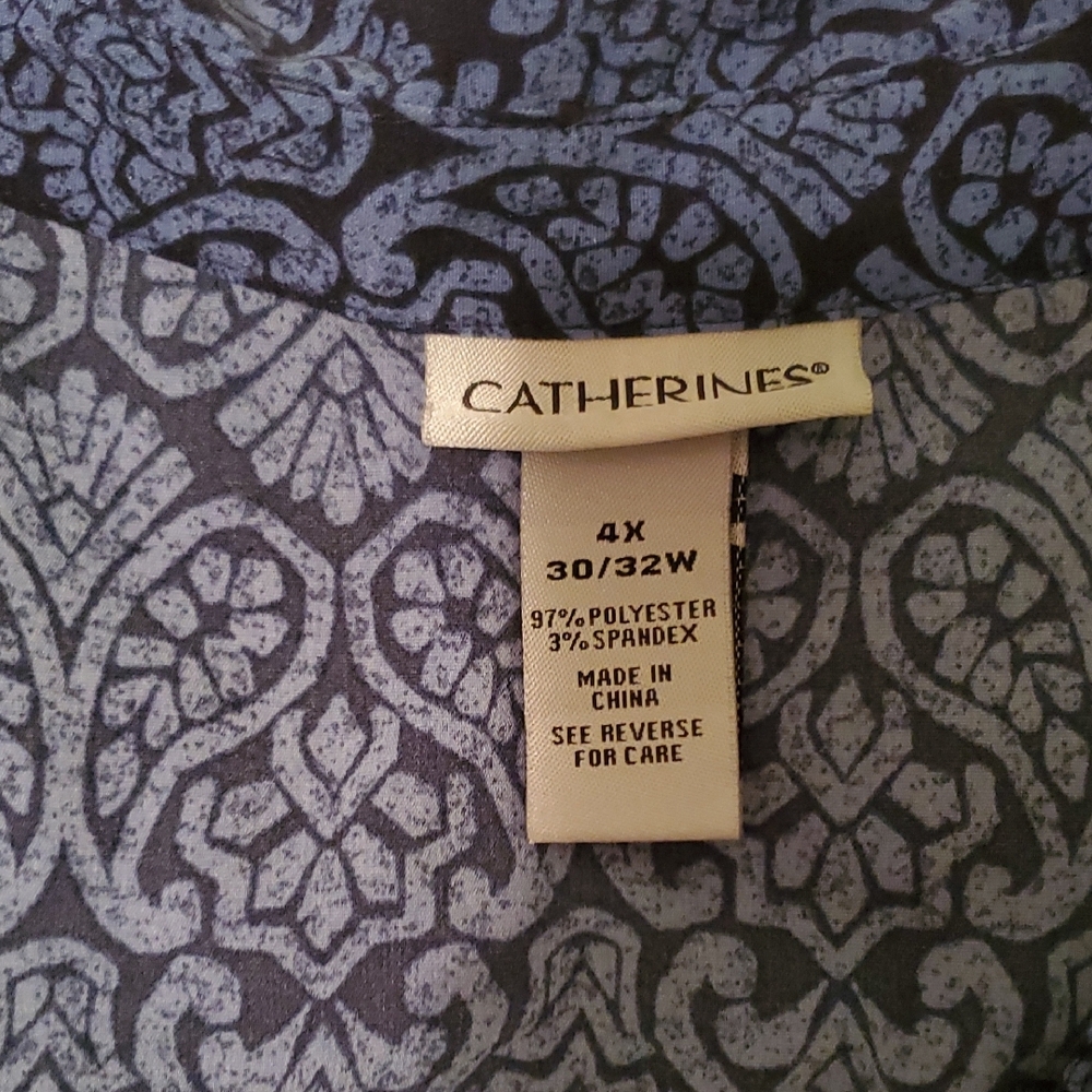 Catherines Navy Blue Patterned Button Down Shirt - image 5